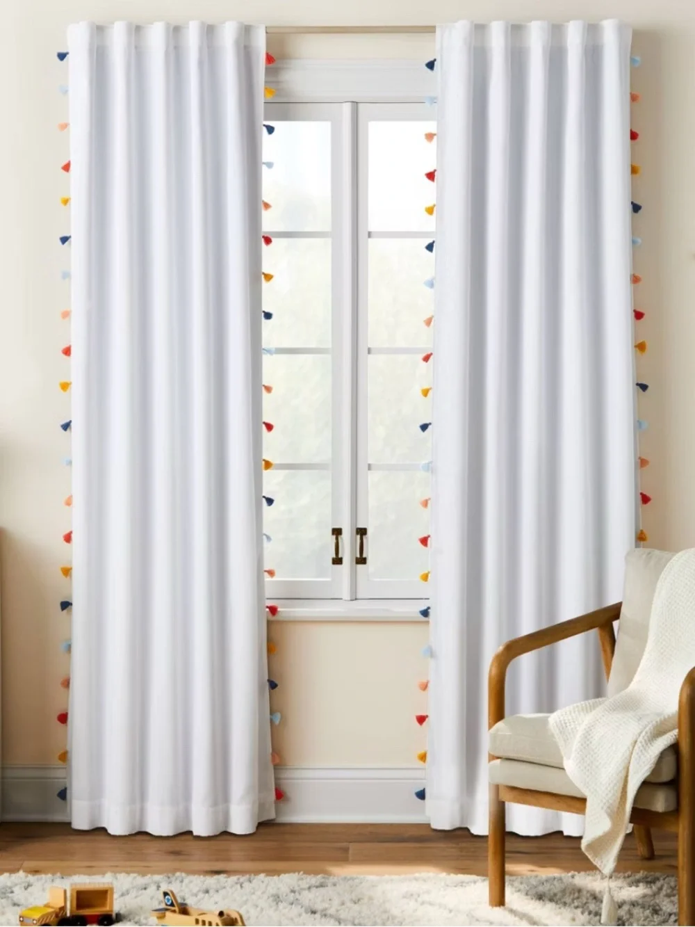 White Curtain Panels with Tassels -